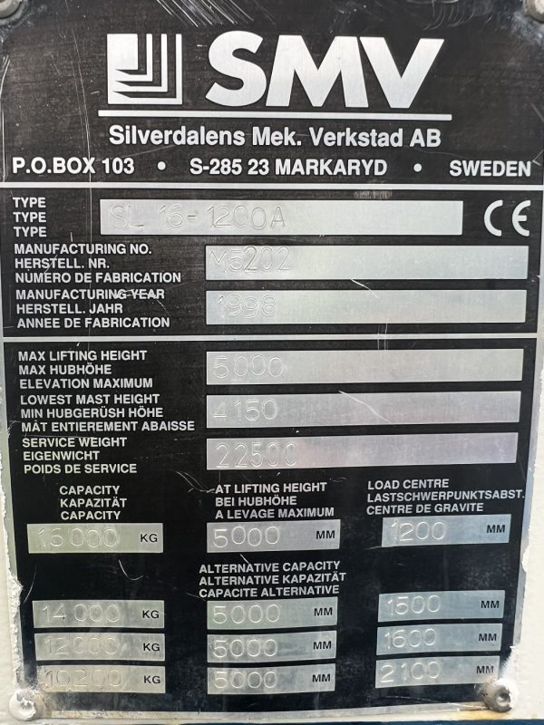 SMV 16000kg at 1200mm load centre diesel forklift - Image 7