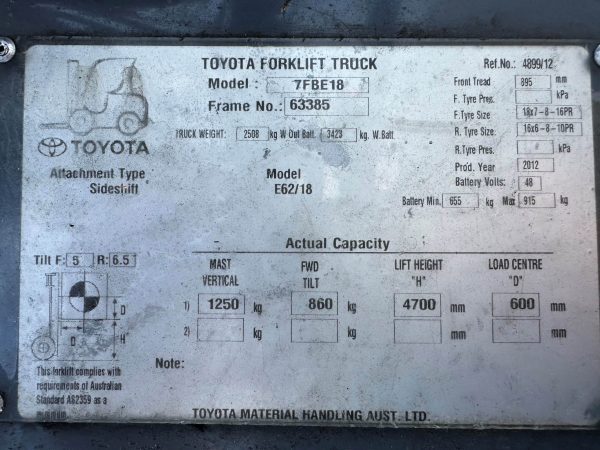 Toyota 1800kg Electric forklift with 3 stage mast and sideshift - Image 4