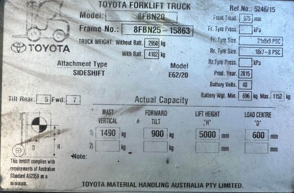 Toyota 2000kg Electric Forklift with 2 stage mast and sideshift - Image 3