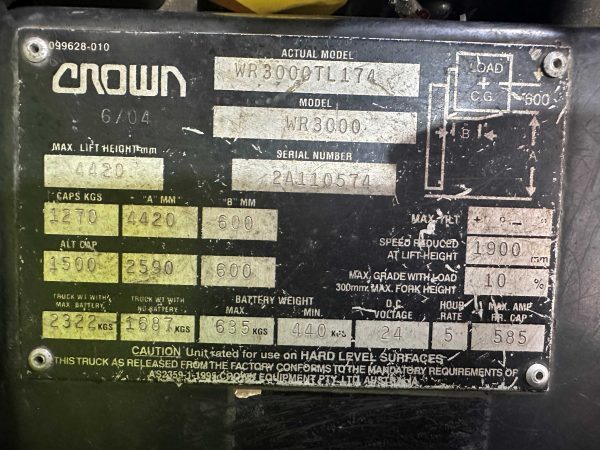 Crown model WR3000 1500kg walk behind battery electric reach stacker - Image 5