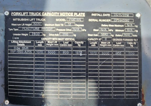 Mitsubishi 1800kg LPG forklift with 3000mm mast and sideshift - Image 8