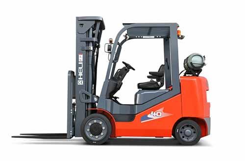 Heli 4,000kg to 5,000kg compact cushion tyred forklift range with LPG engine