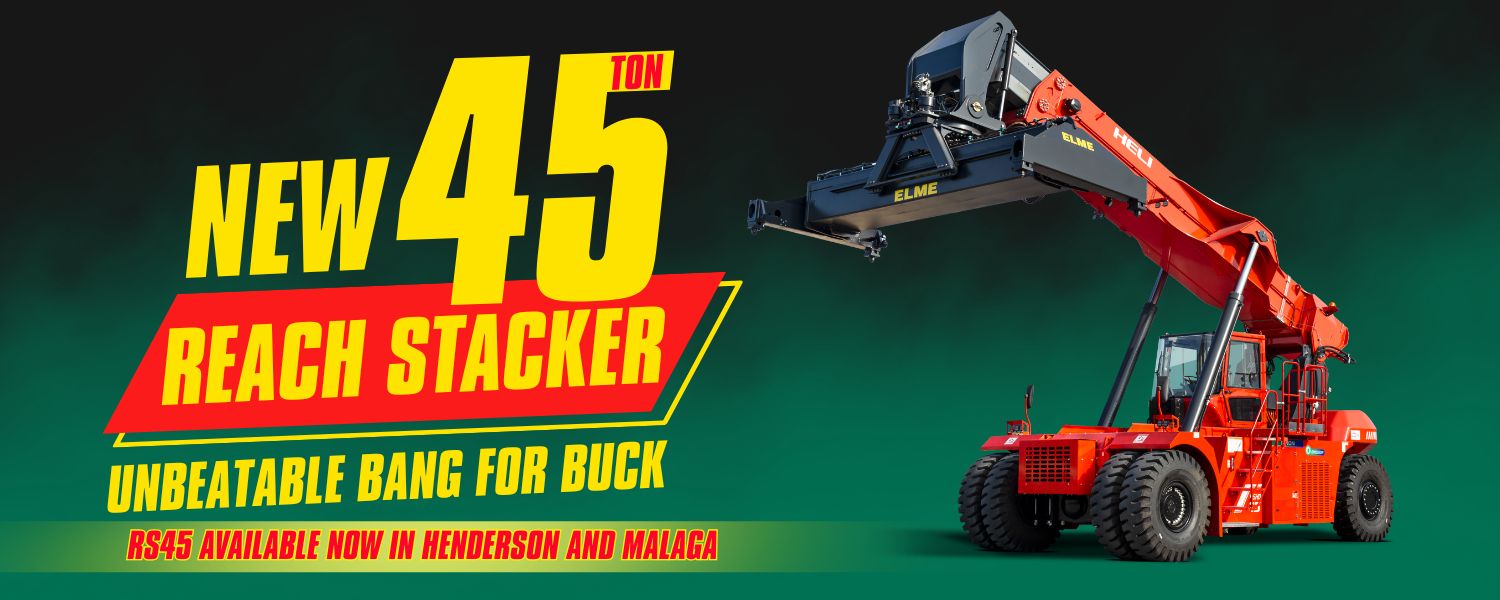 HELI RS45 Reach Stacker Container Forklift lifting containers at Allied Forklifts Malaga